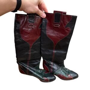 Barbara Bowman Green Black & Red Italian Leather Western Boots Size 36.5 (6/6.5)